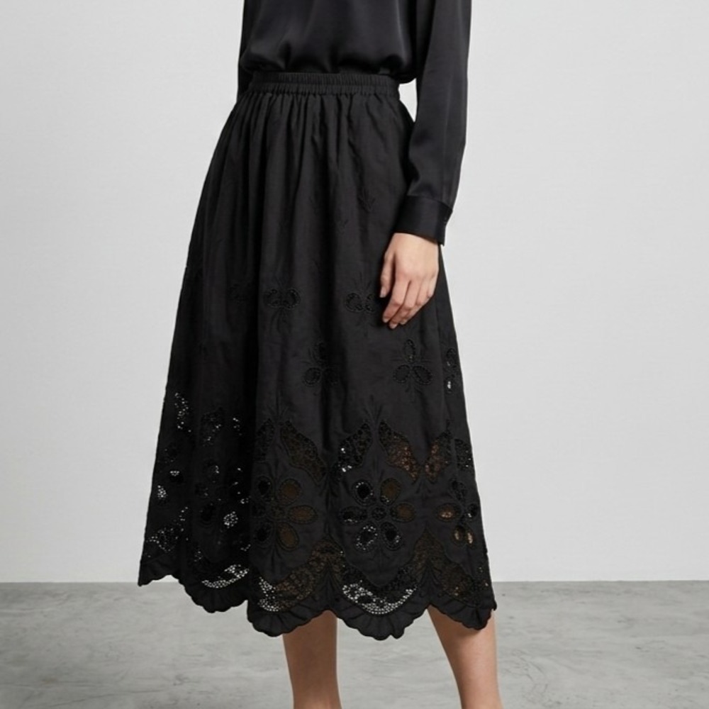 Disturbia Women 8 Maple Broderie Hem Maxi Skirt Black Eyelet Gothic Scalloped